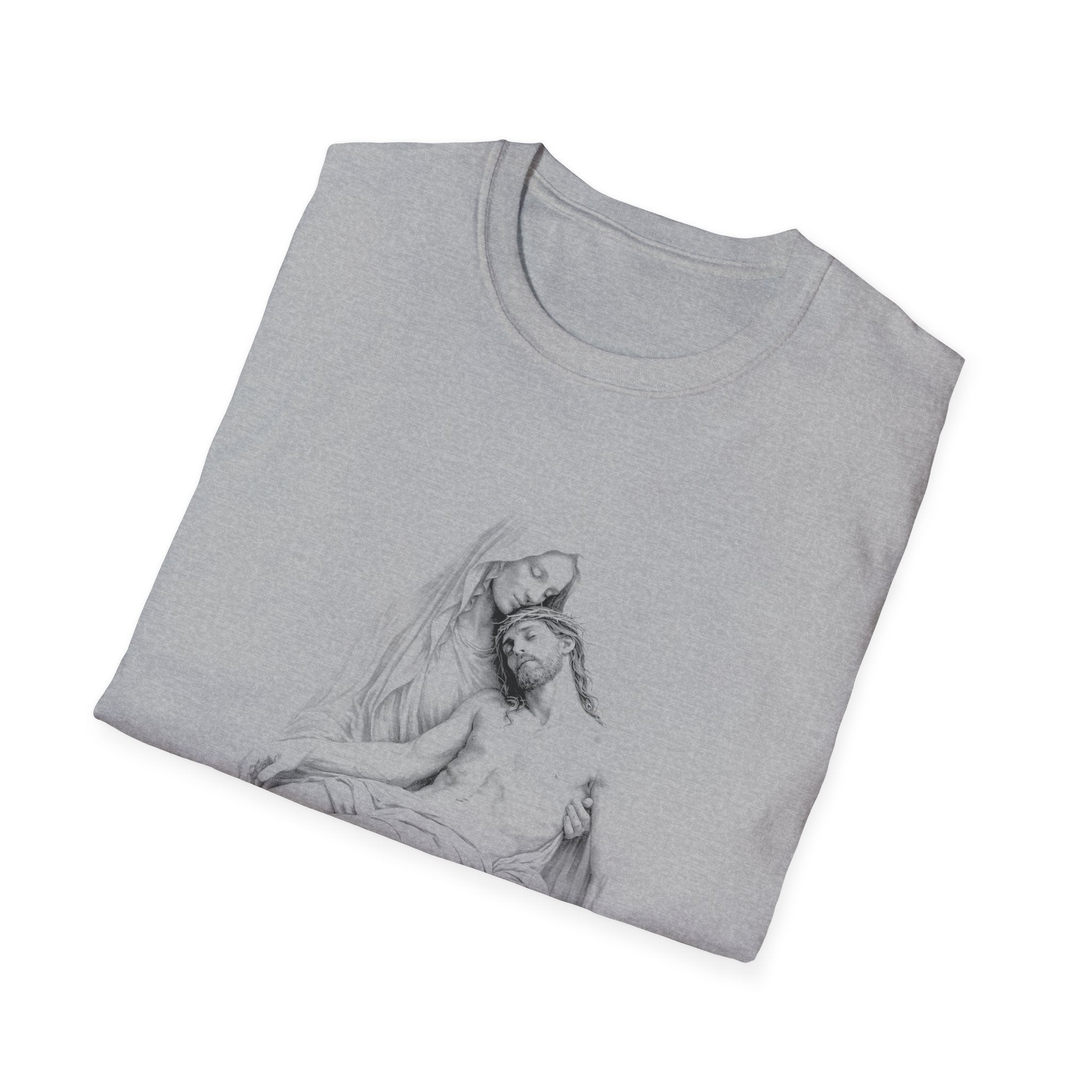 Sorrowful pieta mary holding jesus after crucifixion christian faith reflection T-Shirt