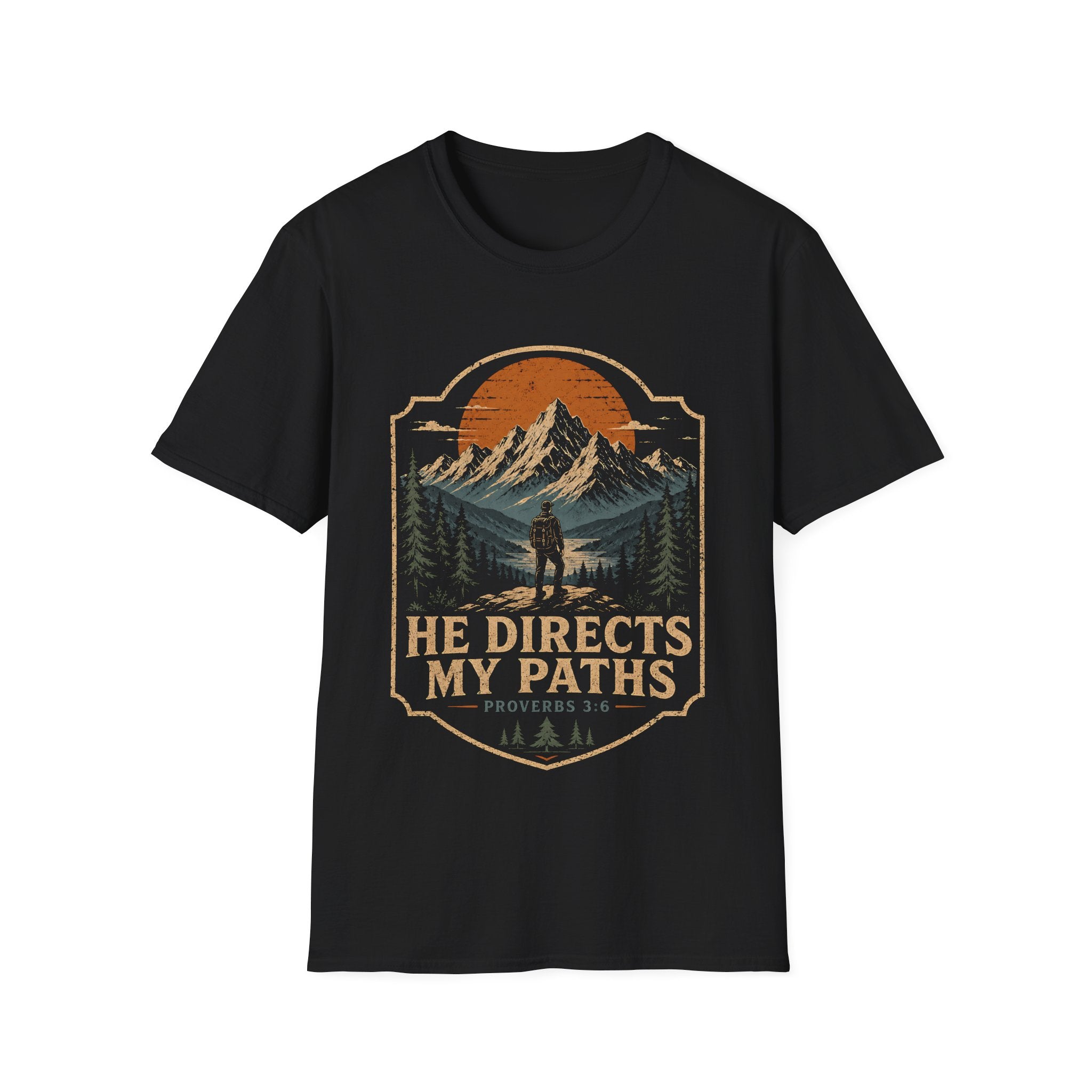 He Directs My Paths Proverbs 3 6 Christian Hiking Mountain Bible Verse Outdoor Faith Landscape T-Shirt