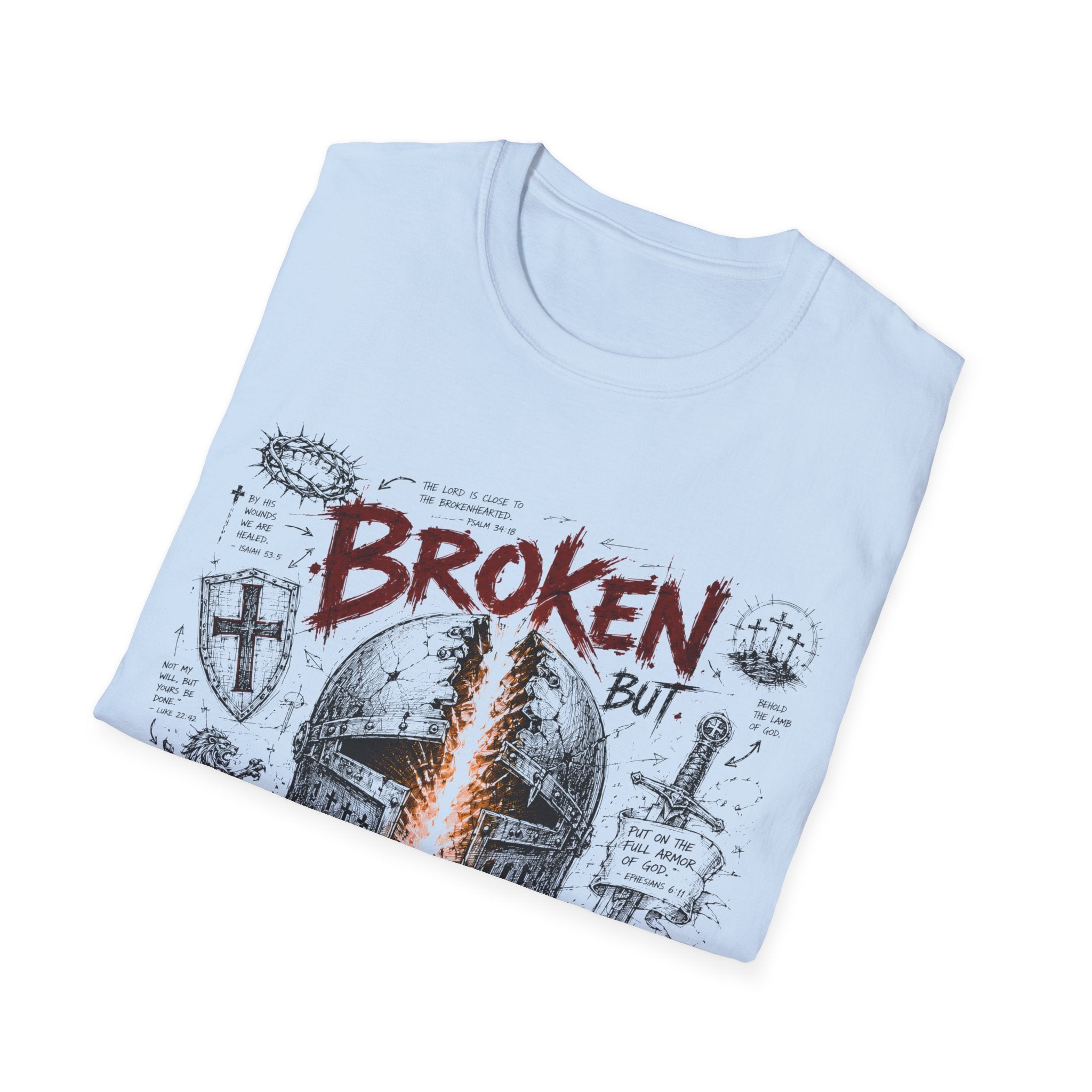 Broken But Redeemed Christian Warrior Armor Of God Faith Over Fear Helmet And Cross T-Shirt