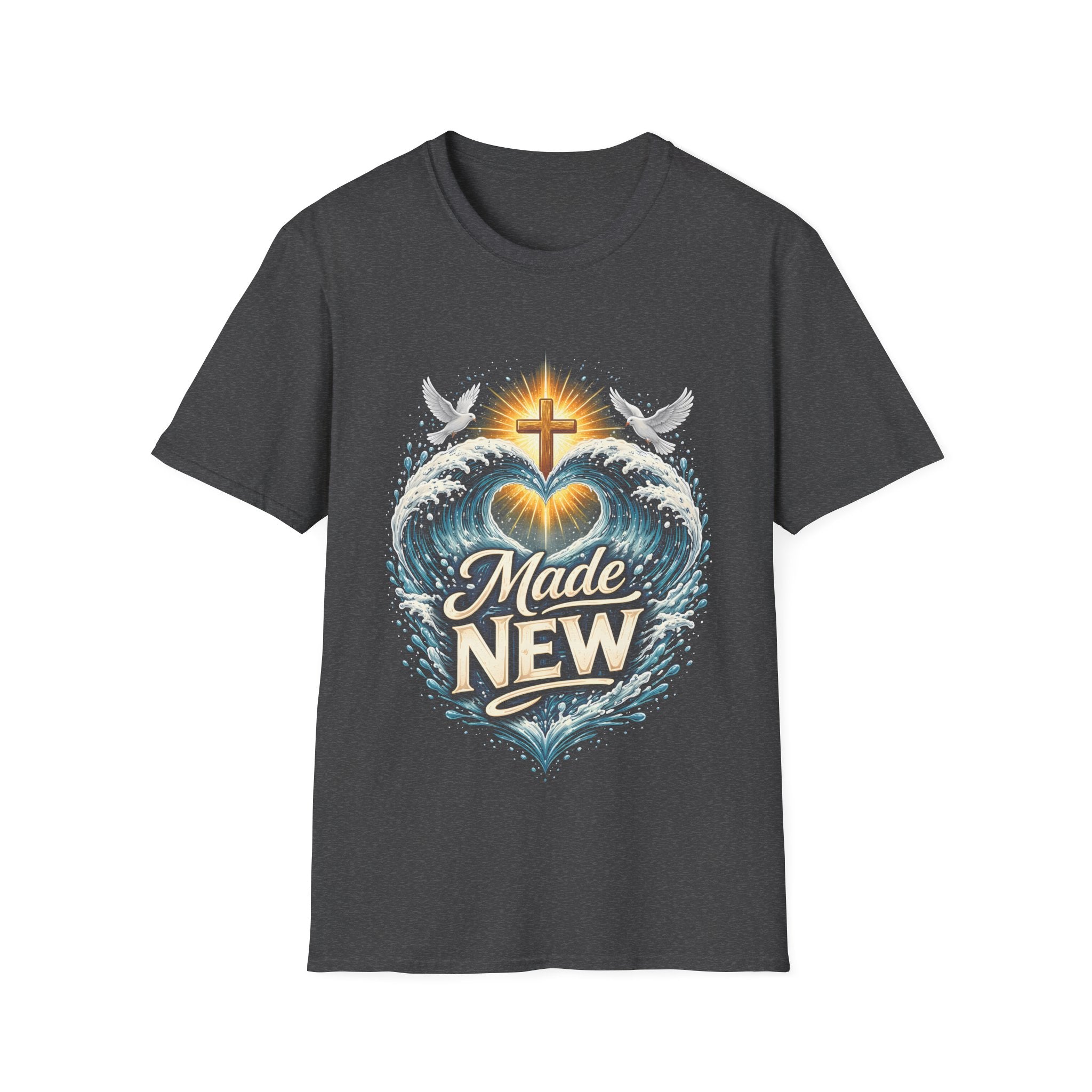 Made new christian baptism renewal cross heart waves doves faith T-Shirt