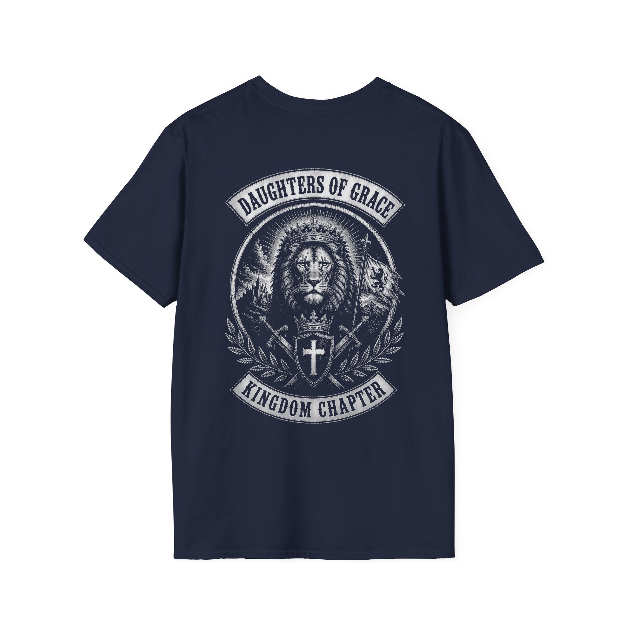 Daughters Of Grace Kingdom Chapter Lion Of Judah Christian Cross Shield And Swords Emblem T-Shirt