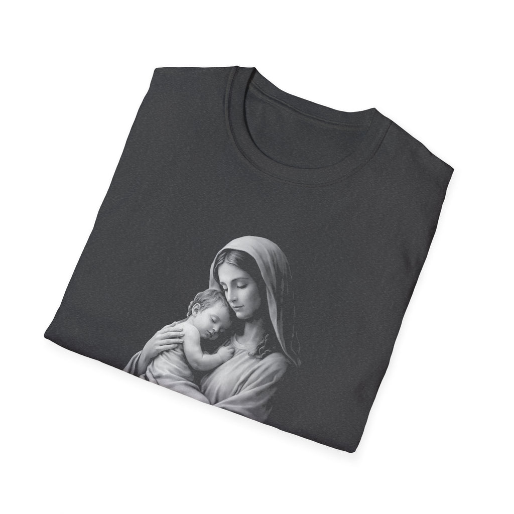 Virgin mary holding baby jesus sacred mother and child christian catholic iconic image T-Shirt