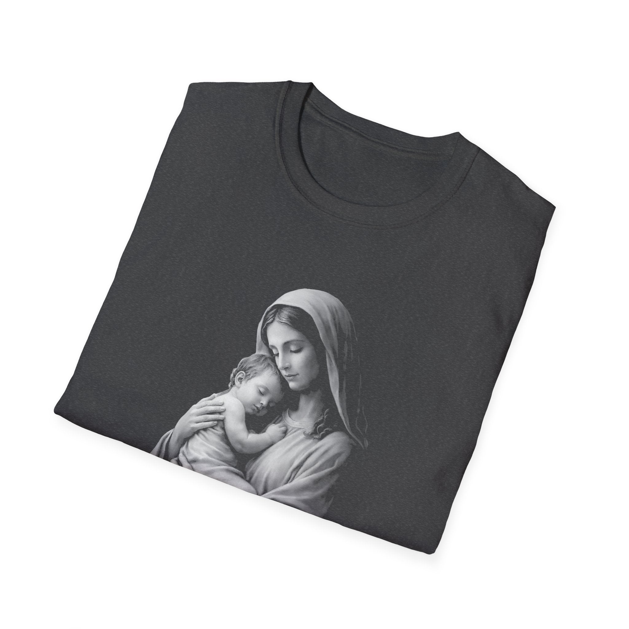 Virgin mary holding baby jesus sacred mother and child christian catholic iconic image T-Shirt