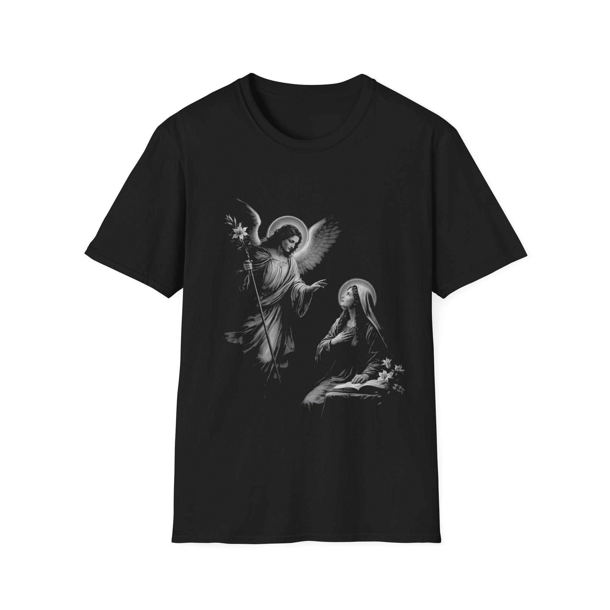 Annunciation angel gabriel and virgin mary christian catholic angelic scene religious artwork for believers and marian T-Shirt