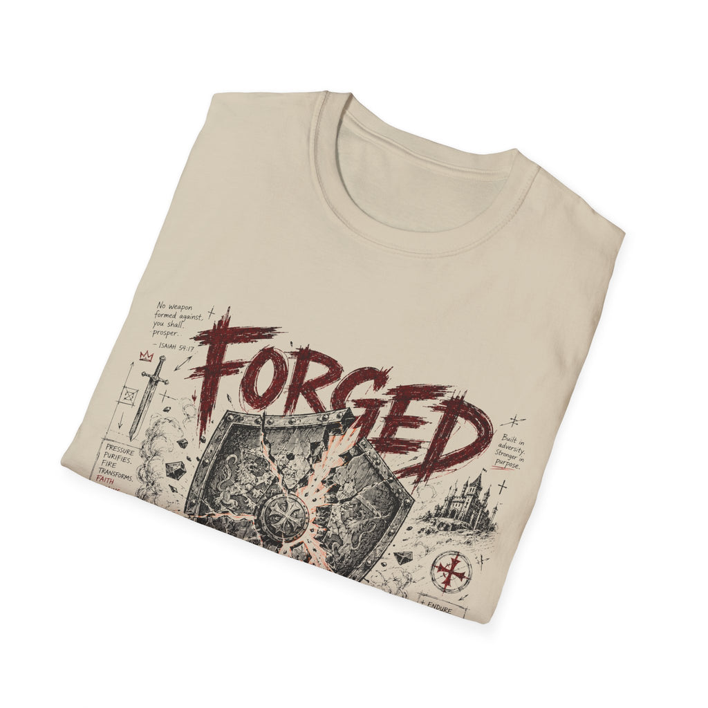 Forged Through Trial Christian Warrior Shield Iron Sharpens Iron Bible Verse Faith T-Shirt