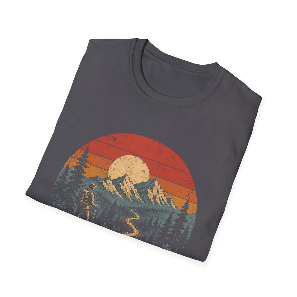 Walk The Narrow Path Matthew 714 Christian Hiking Scripture Art Mountain Trail Sunset Landscape Faith Outdoors T-Shirt