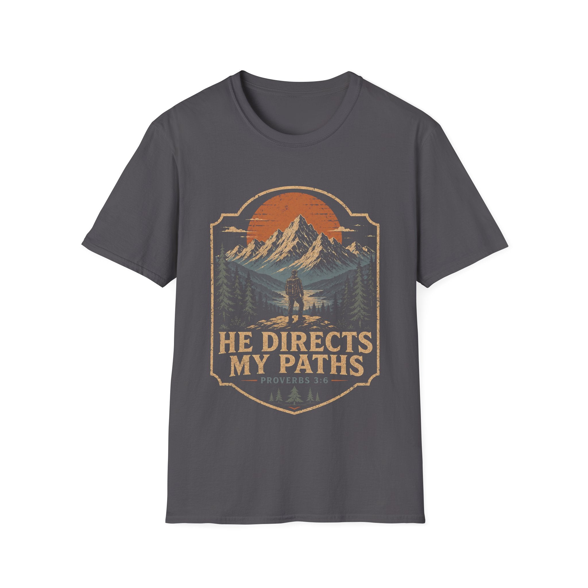 He Directs My Paths Proverbs 3 6 Christian Hiking Mountain Bible Verse Outdoor Faith Landscape T-Shirt