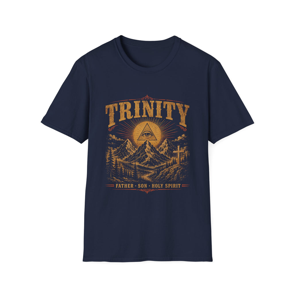 Trinity Father Son Holy Spirit All Seeing Eye Cross And Mountain Christian Faith T-Shirt