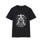 Born Of Fire Christian Knight Cross Crusader Medieval Warrior Faith Flames T-Shirt