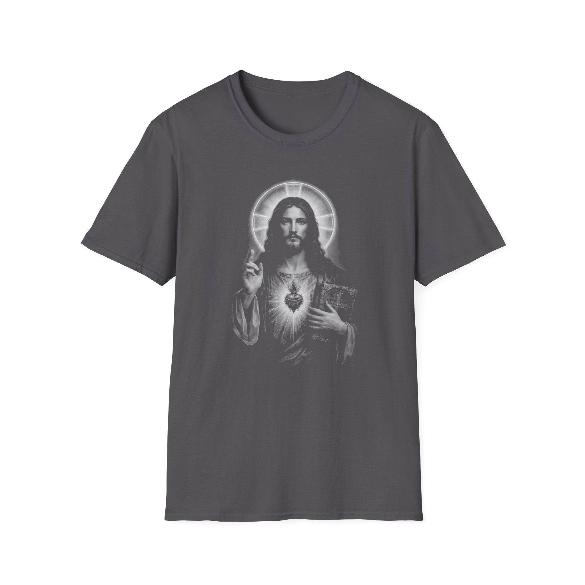 sacred heart of jesus christ with holy bible catholic christian religious image of jesus T-Shirt