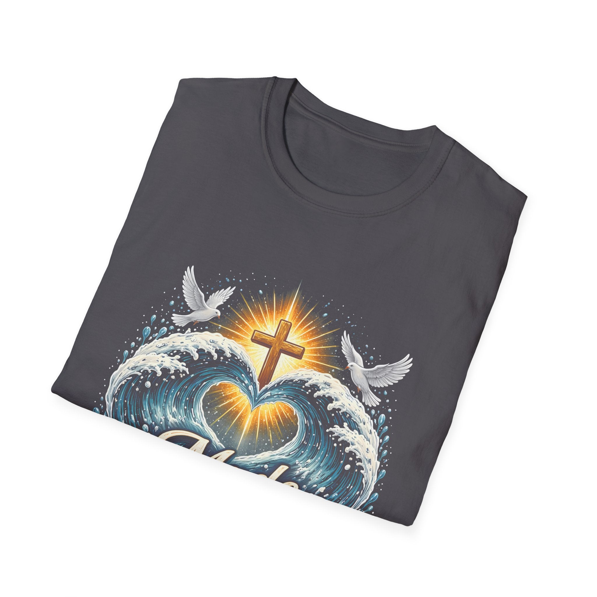 Made new christian baptism renewal cross heart waves doves faith T-Shirt
