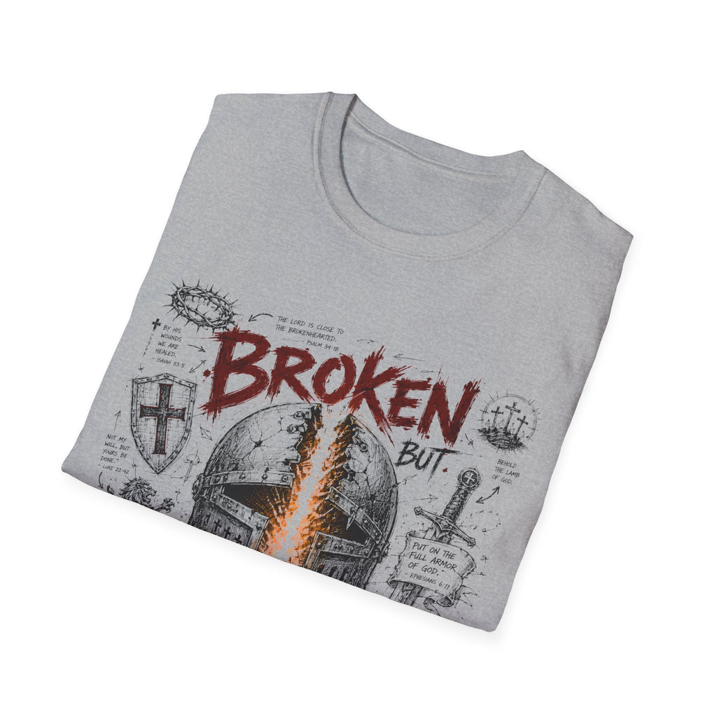 Broken But Redeemed Christian Warrior Armor Of God Faith Over Fear Helmet And Cross T-Shirt