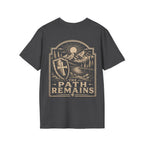 The Path Remains Christian Shield Cross Mountain Lake Sunrise Hiking Faith Landscape T-Shirt