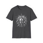 Medieval Crusader Knight Sword And Shield With Flaming Cross Emblem Fantasy Warrior Art T-Shirt