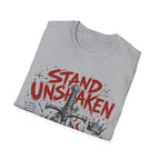 Stand Unshaken Christian Warrior Sword Cross Armor Faith Over Fear Bible Verse Ephesians 6 Isaiah 54 T-Shirt