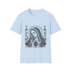 Virgin Mary Sacred Heart Gothic Catholic Dark Mother Mary Icon With Roses And Halo T-Shirt