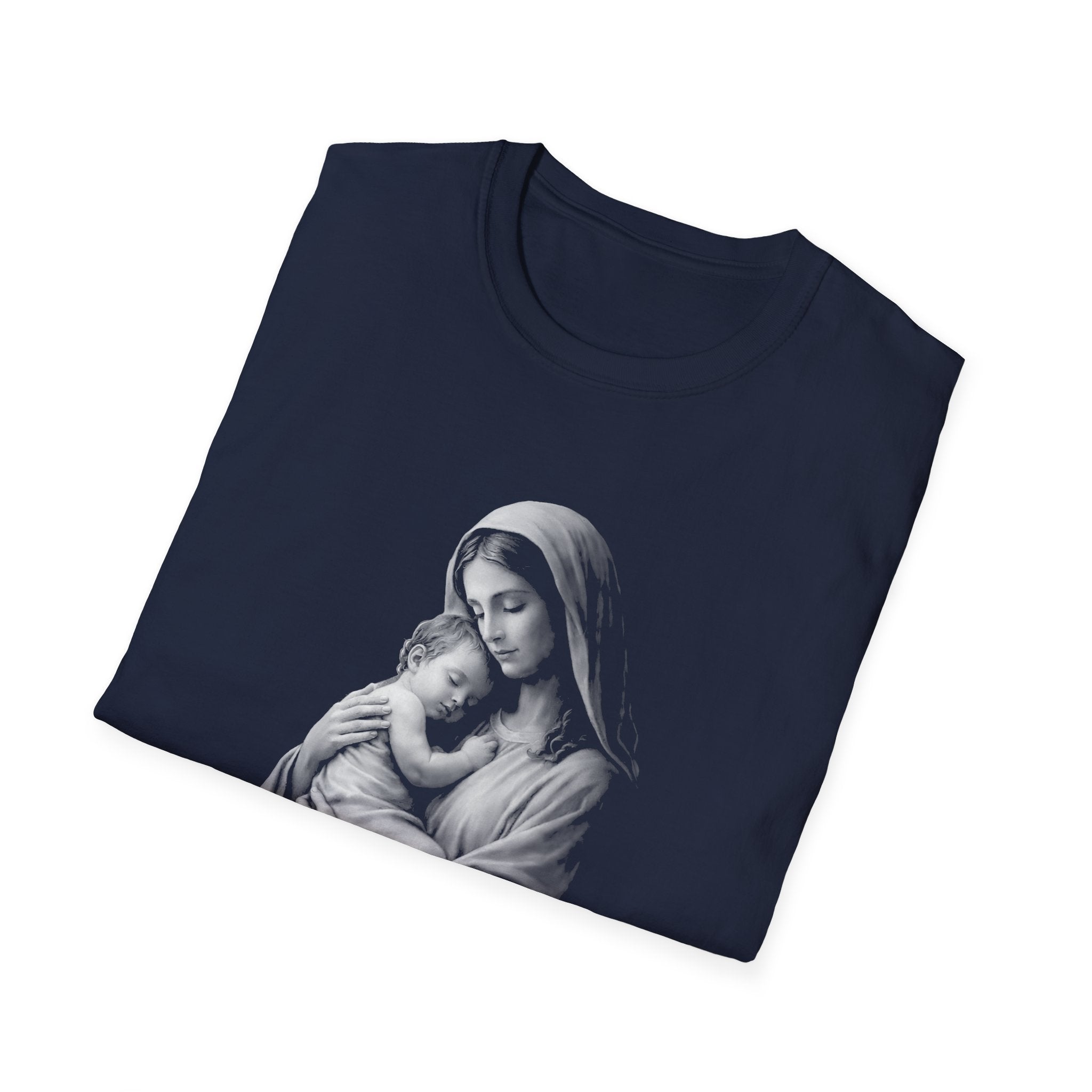 Virgin mary holding baby jesus sacred mother and child christian catholic iconic image T-Shirt