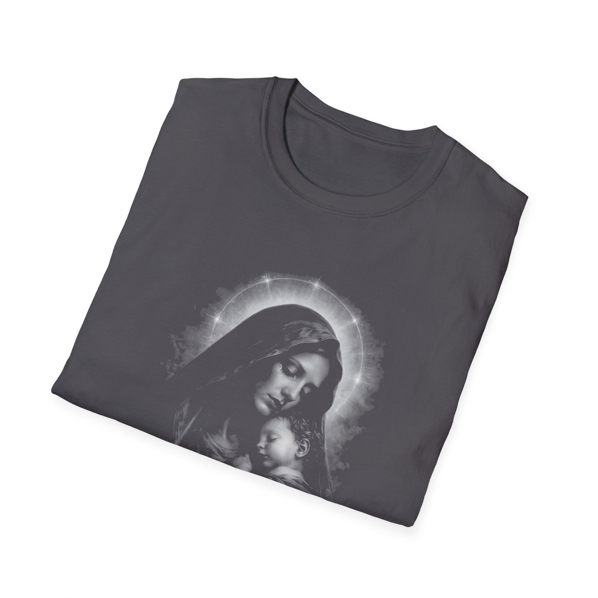 blessed madonna and child holy mother mary with baby jesus sacred christian catholic iconic image T-Shirt