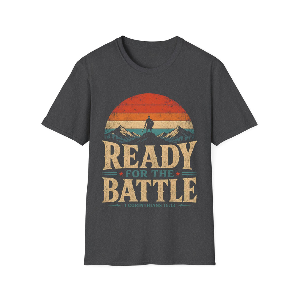 Ready For The Battle 1 Corinthians 16 13 Christian Warrior Mountain Sunset T-Shirt