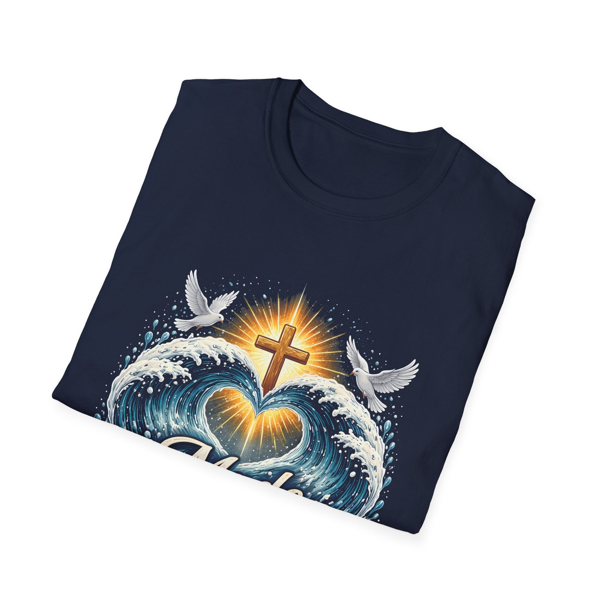 Made new christian baptism renewal cross heart waves doves faith T-Shirt