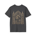 BACKPRINT Gothic Sacred Christ Portrait In Ornate Cathedral Arch Christian Religious Icon T-Shirt