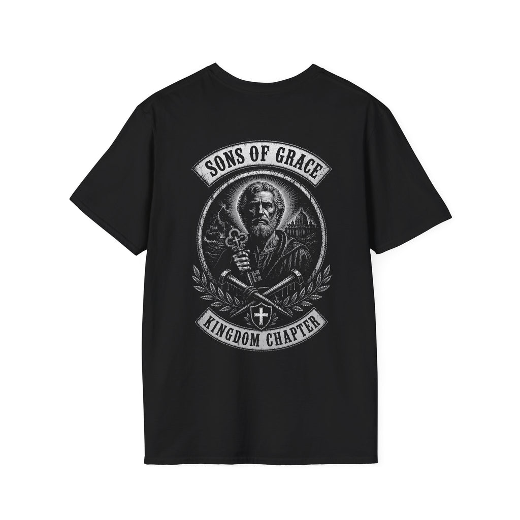 Sons Of Grace Kingdom Chapter Christian Warrior Saint Peter Keys And Swords Faith Crest Emblem T-Shirt