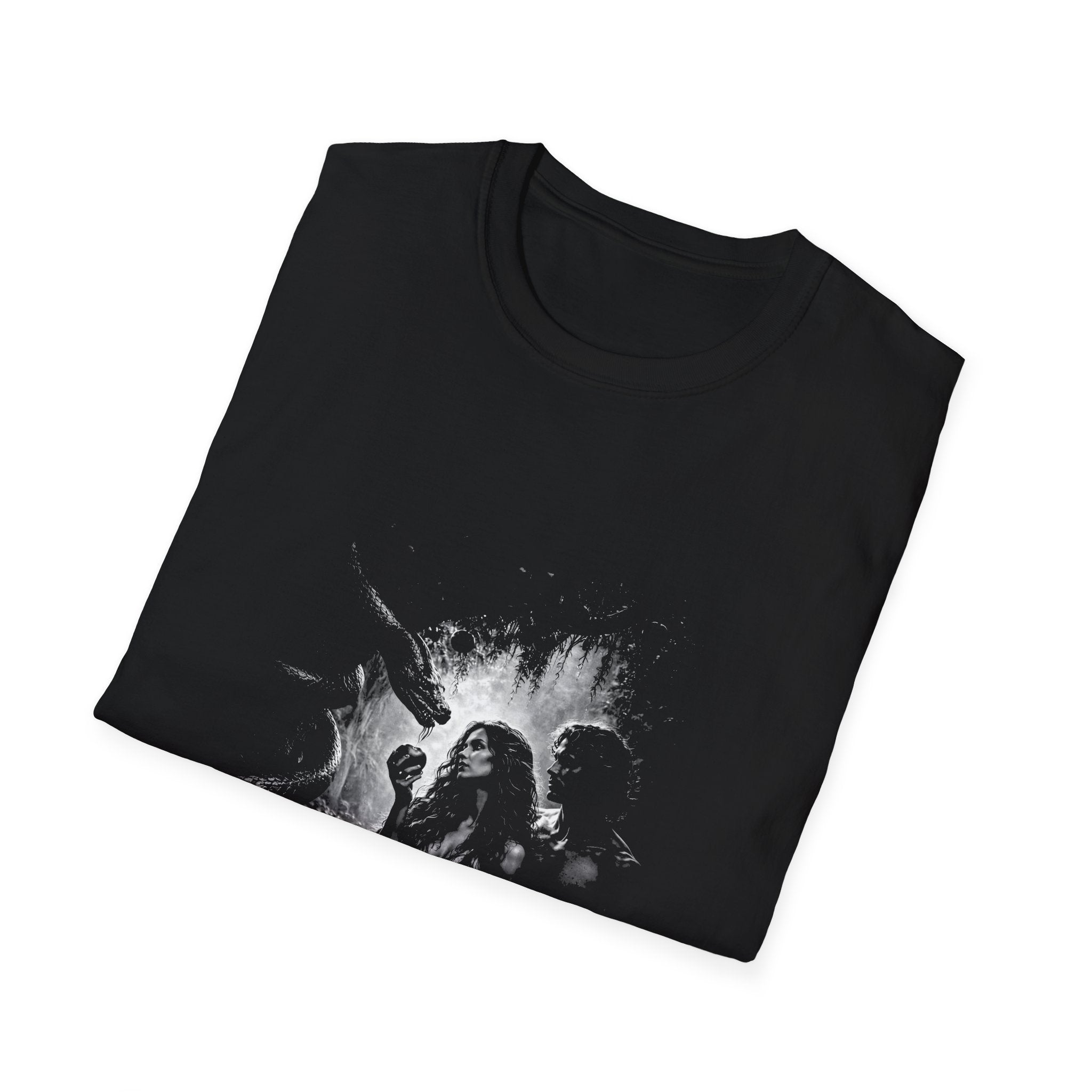 Eden temptation adam and eve serpent dark biblical design T-Shirt