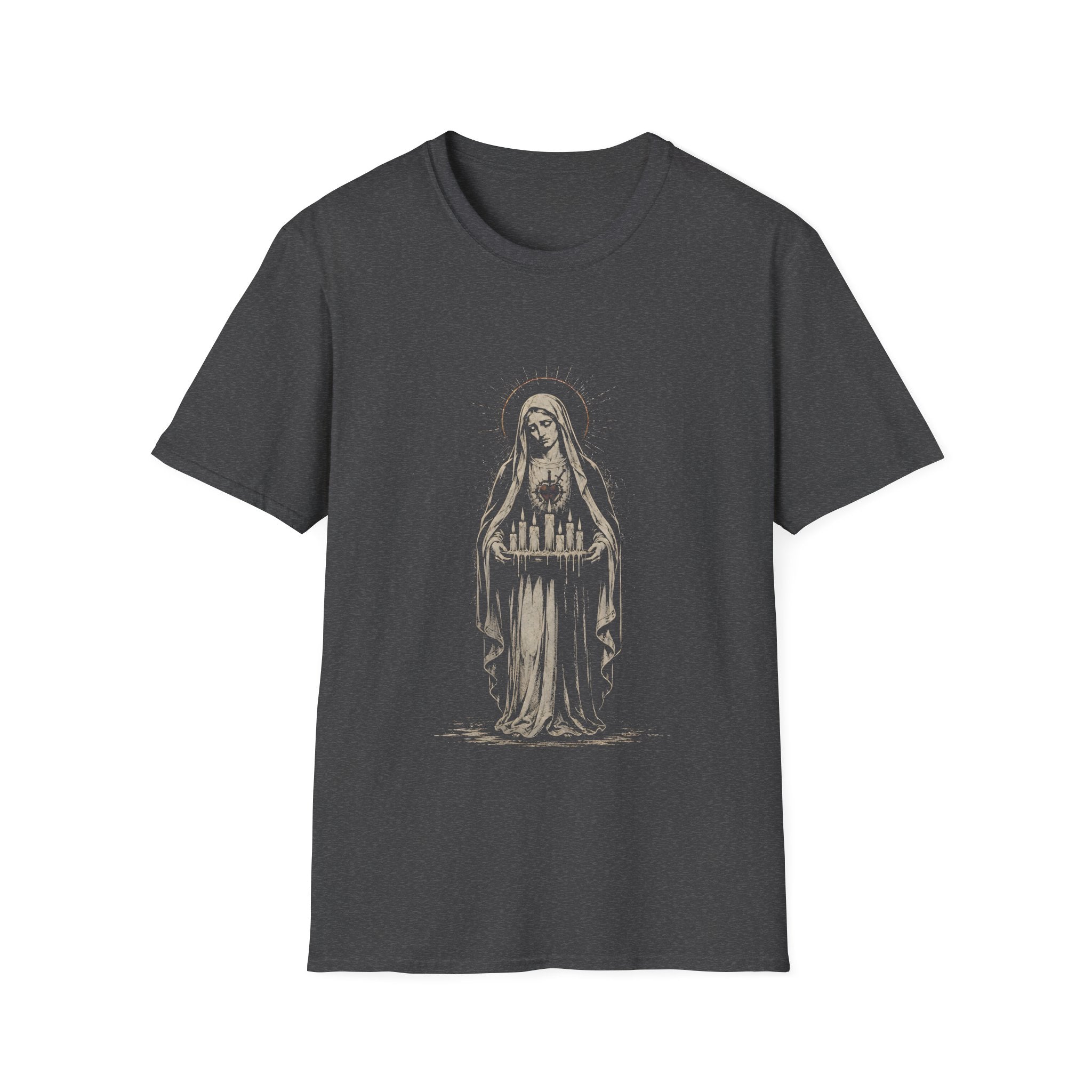 Sacred Heart Madonna With Prayer Candles Gothic Catholic Mary Icon T-Shirt