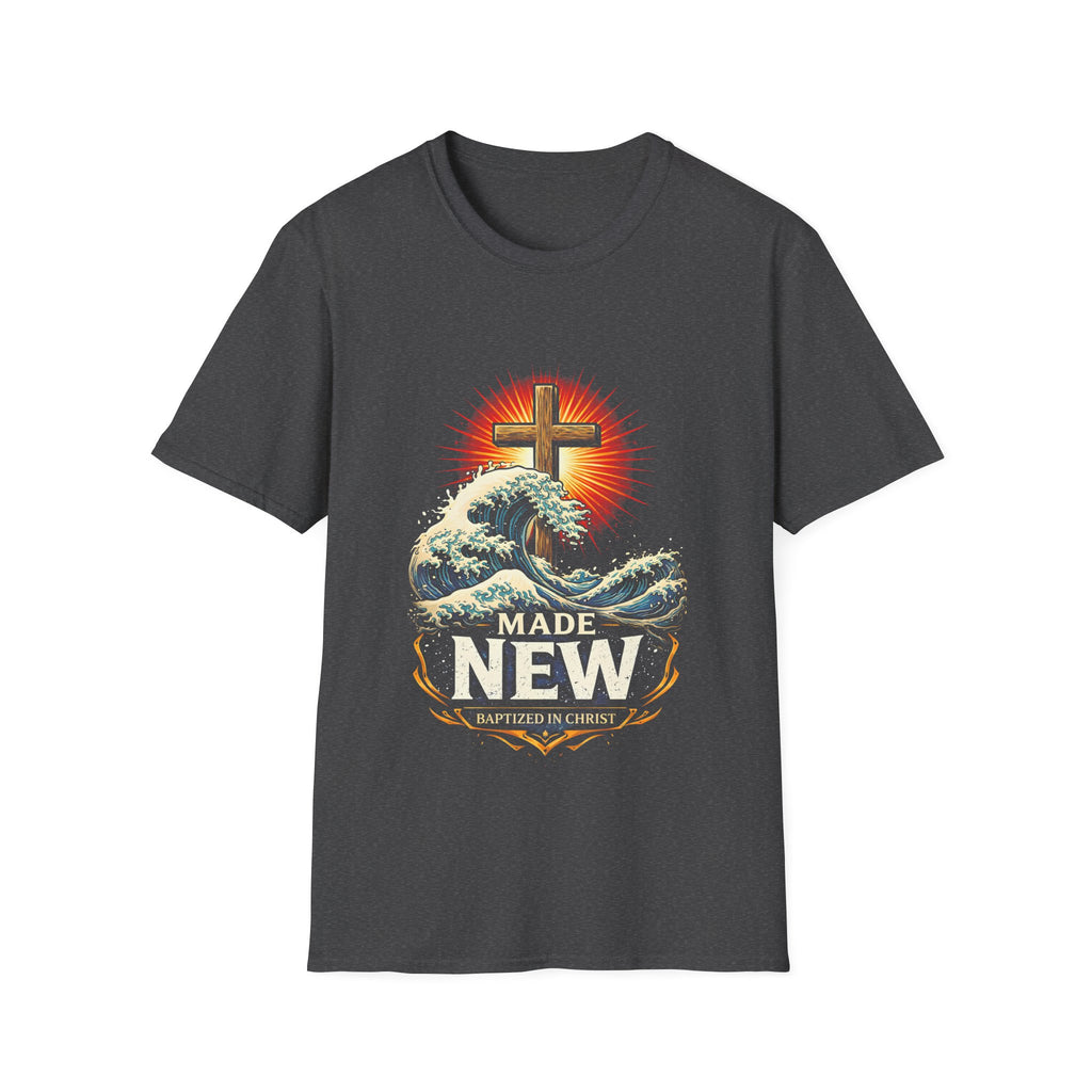 Made new baptized in christ cross and crashing ocean waves renewal T-Shirt
