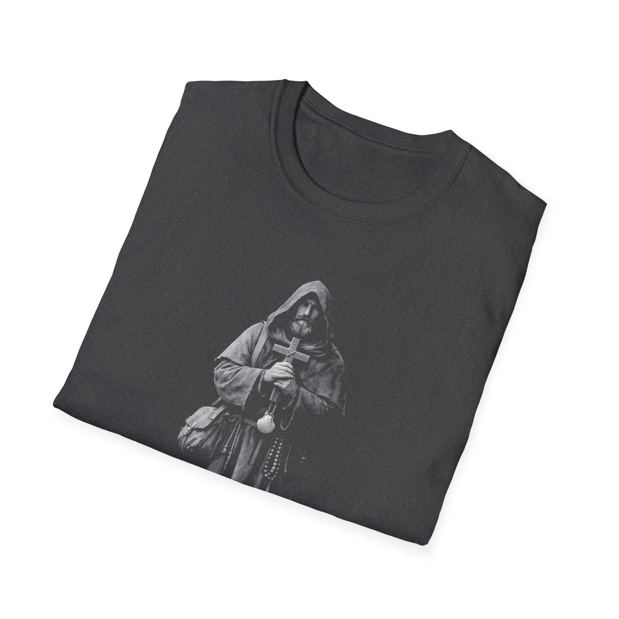 Psalm 23 4 even though i walk through the valley of shadow and death christian monk holding cross T-Shirt