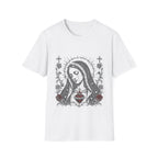 Virgin Mary Sacred Heart Gothic Catholic Dark Mother Mary Icon With Roses And Halo T-Shirt