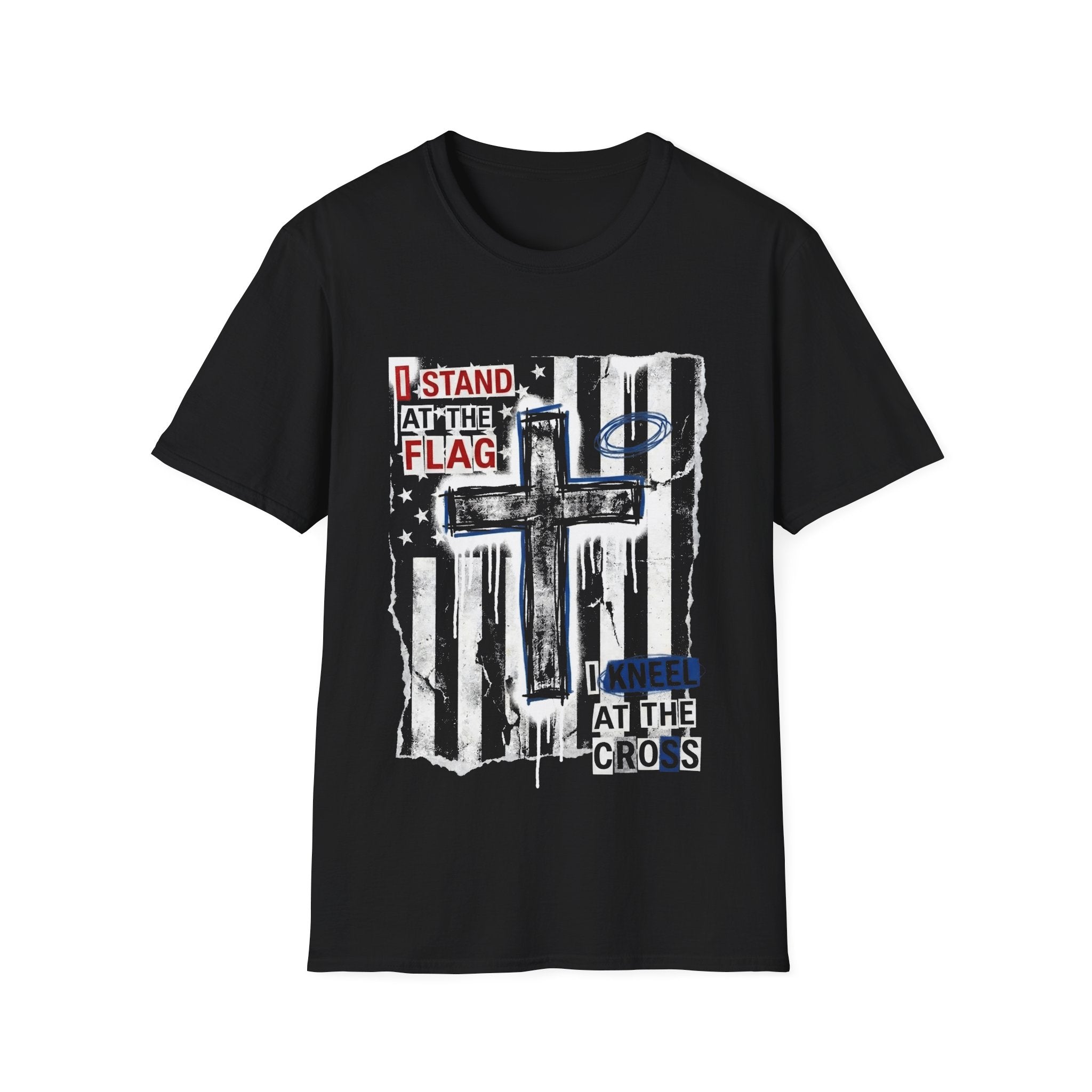 I stand at the flag i kneel at the cross christian patriotic american flag cross T-Shirt