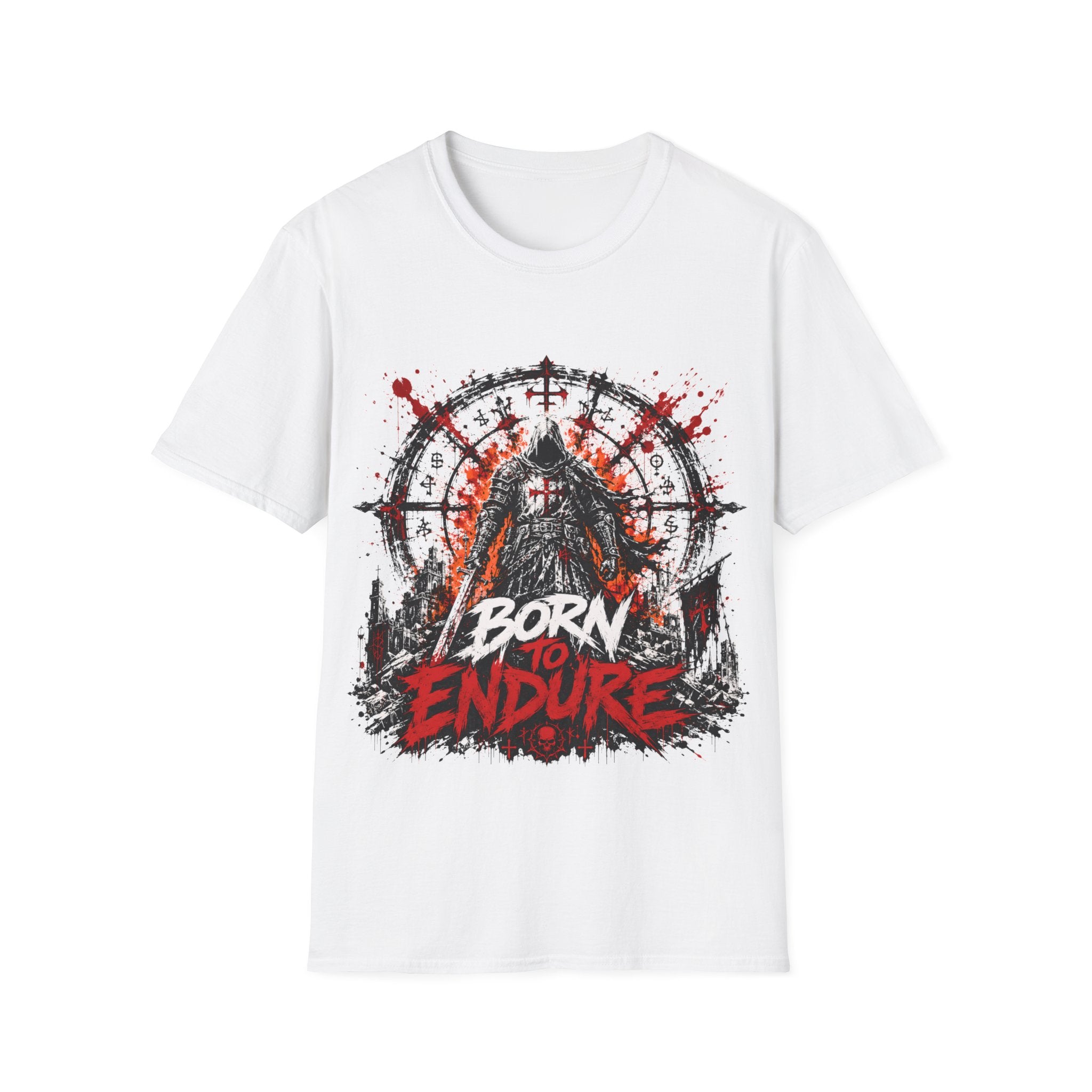 Born To Endure Dark Fantasy Warrior Knight Gothic Crusader Symbol T-Shirt