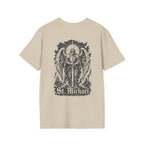 BACKPRINT St Michael Quis Ut Deus Archangel Warrior Christian Spiritual Warfare Protector Artwork T-Shirt