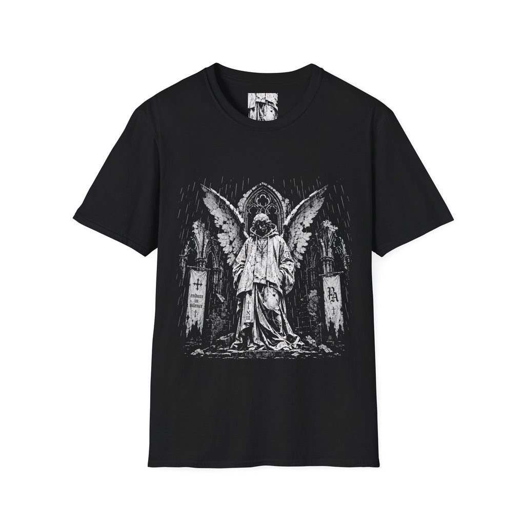 Endure In Silence Fallen Gothic Angel In Ruined Cathedral  Aesthetic For Metal And Horror Fans T-Shirt