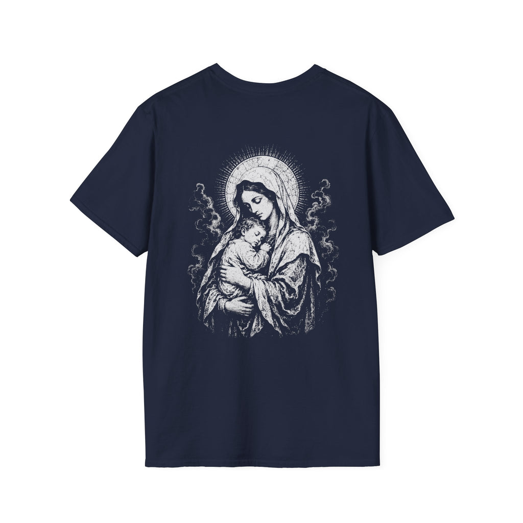 BACKPRINT Virgin Mary And Baby Jesus Sacred Mother And Child Christian Catholic Religious Icon T-Shirt