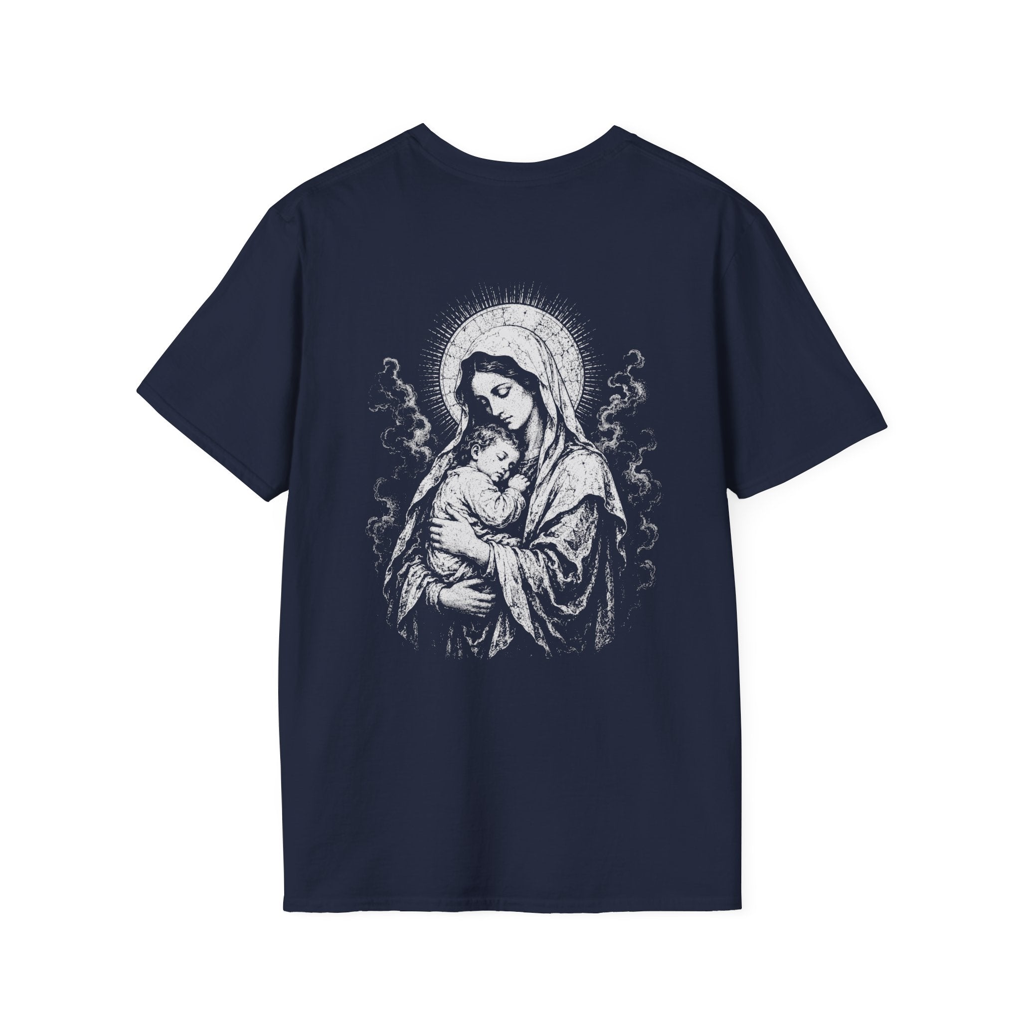 BACKPRINT Virgin Mary And Baby Jesus Sacred Mother And Child Christian Catholic Religious Icon T-Shirt