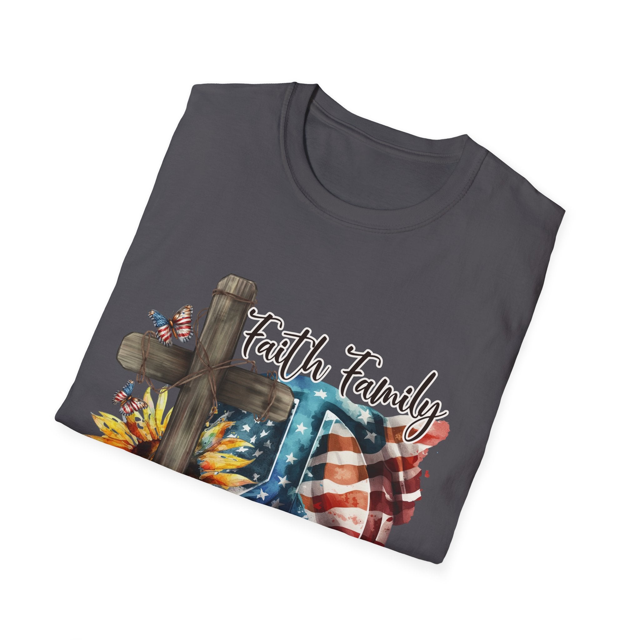 Faith Family Freedom 4th of July Independence Day Veterans Day American Flag Cross Peace Sunflowers T-Shirt