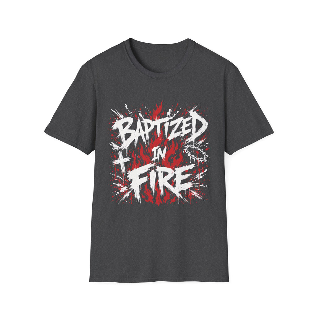 Baptized In Fire Christian Faith Revival Cross Crown Of Thorns Flame T-Shirt