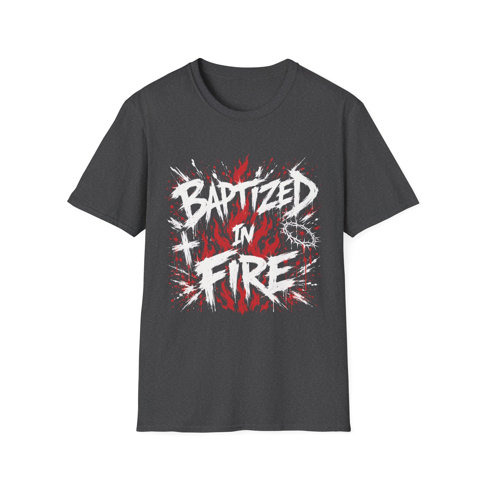 Baptized In Fire Christian Faith Revival Cross Crown Of Thorns Flame T-Shirt