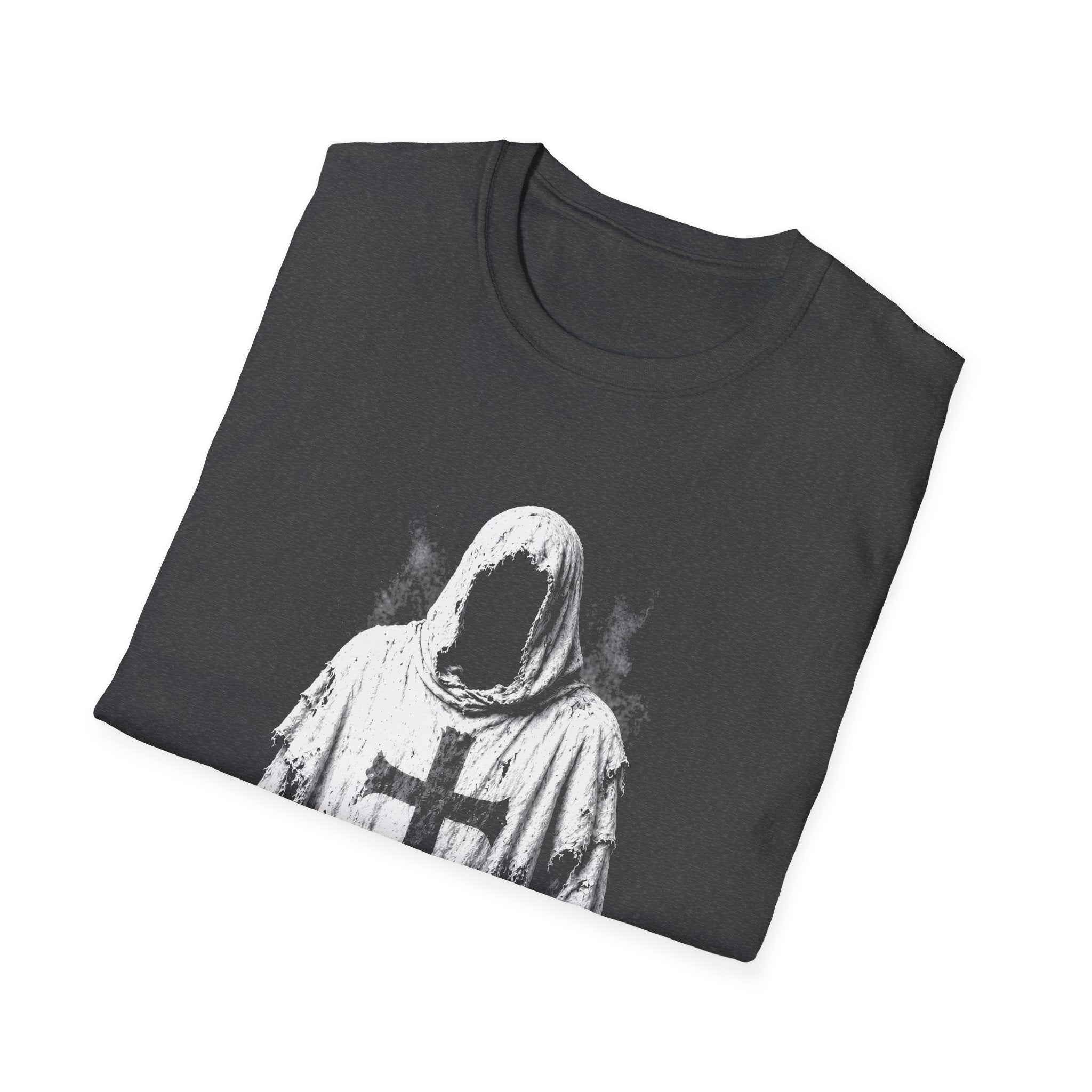 Hooded Crusader Phantom With Tattered Cross Robe Dark Gothic Grim Reaper Aesthetic T-Shirt