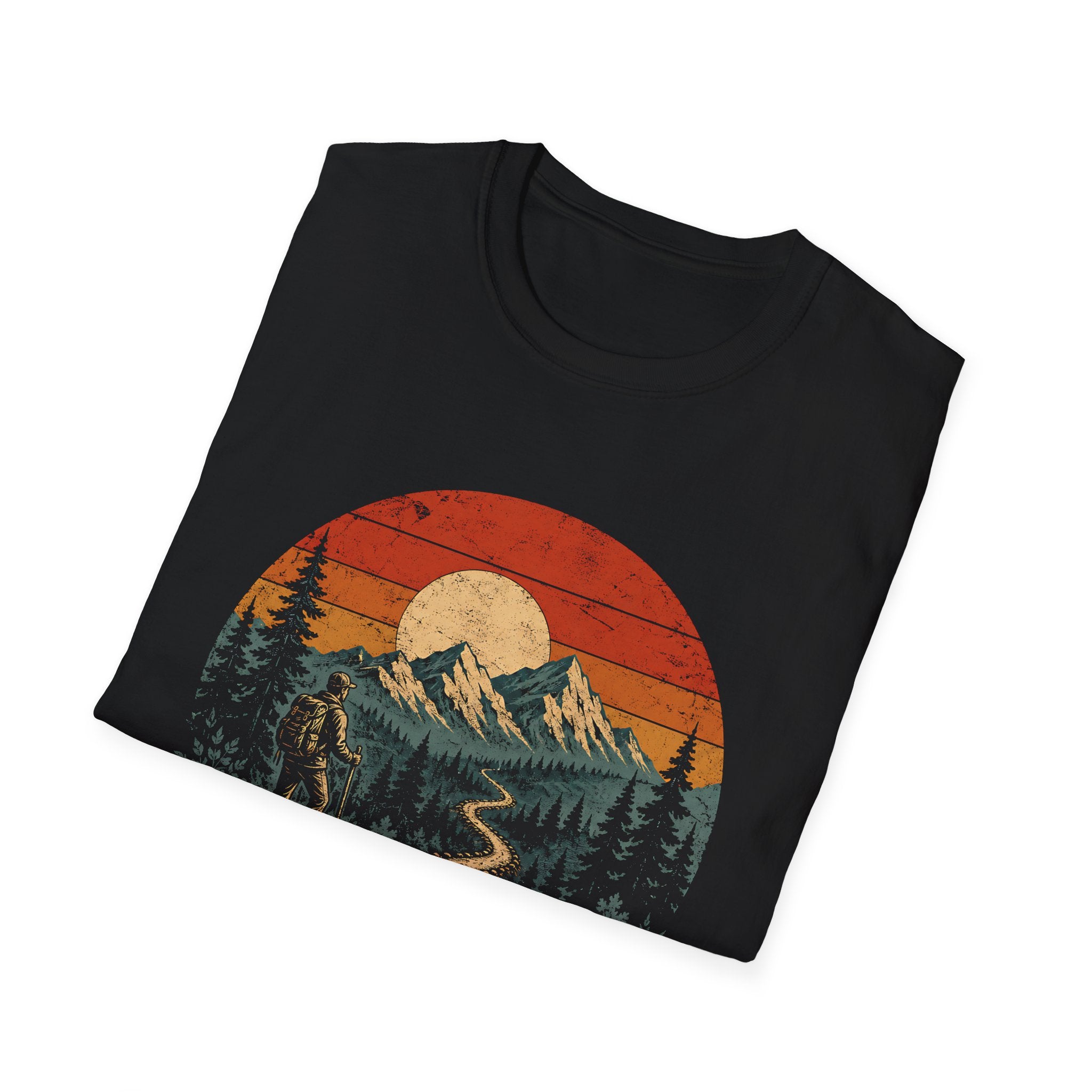 Walk The Narrow Path Matthew 714 Christian Hiking Scripture Art Mountain Trail Sunset Landscape Faith Outdoors T-Shirt