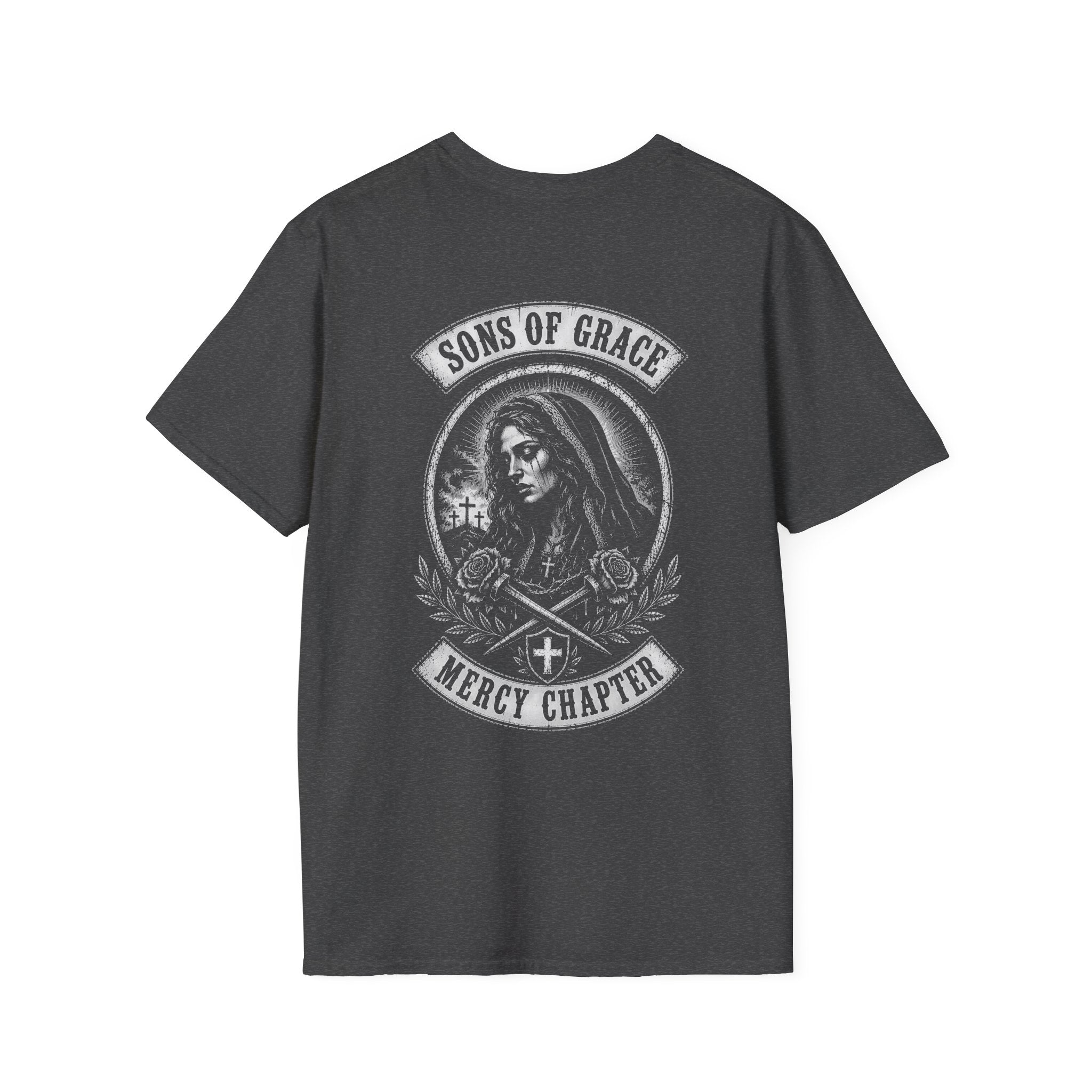 Sons Of Grace Mercy Chapter Gothic Virgin Mary Cross And Roses Catholic Biker Faith Emblem