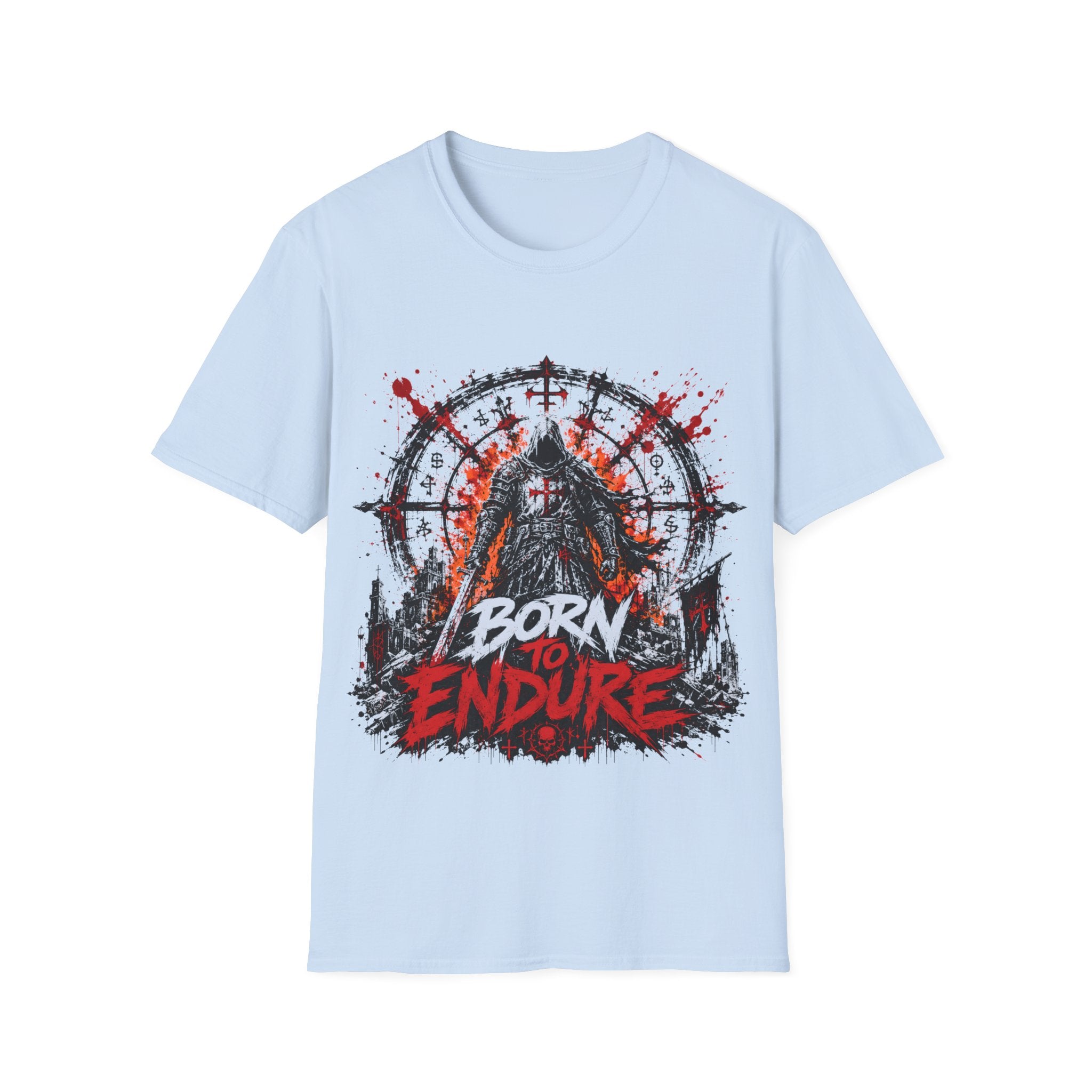 Born To Endure Dark Fantasy Warrior Knight Gothic Crusader Symbol T-Shirt