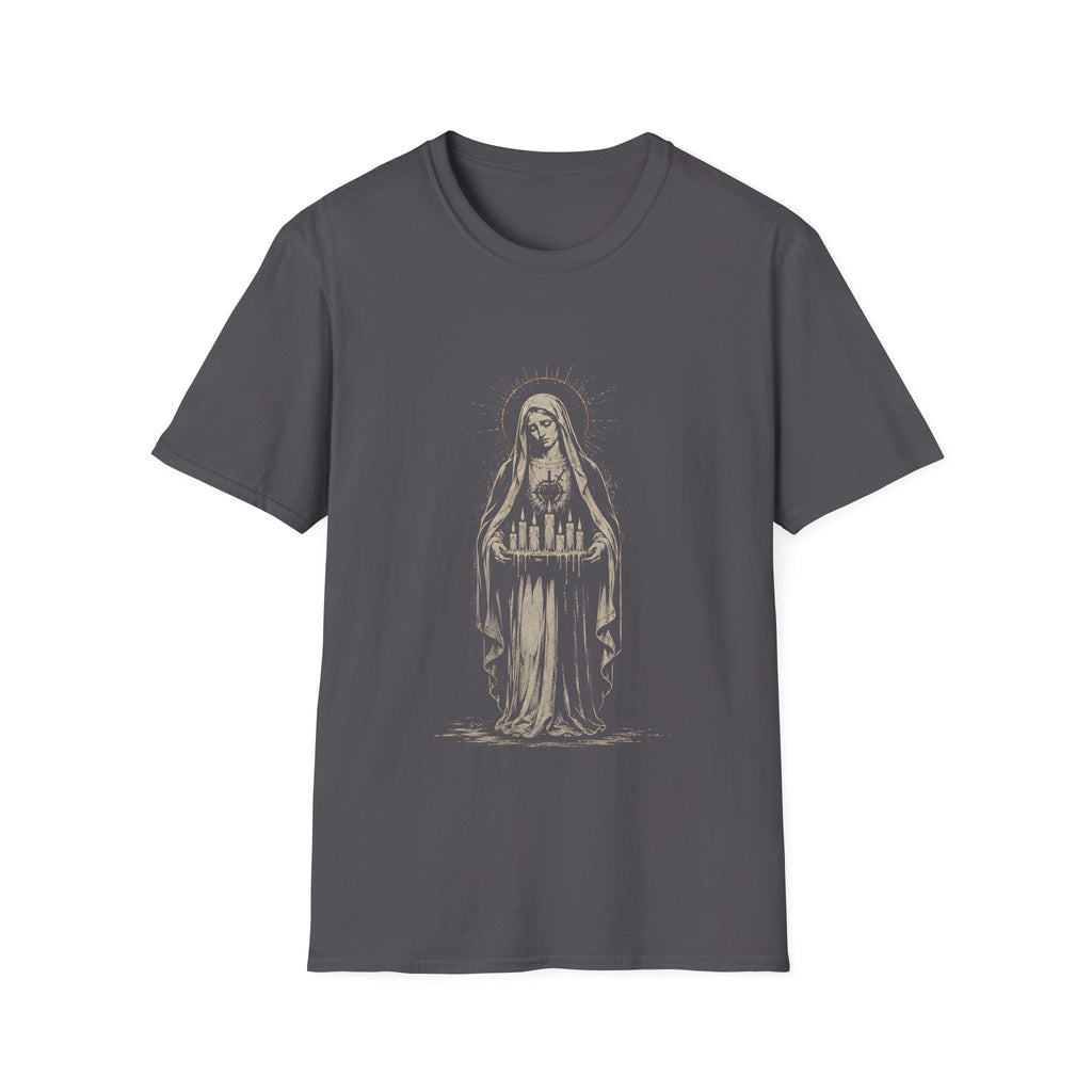 Sacred Heart Madonna With Prayer Candles Gothic Catholic Mary Icon T-Shirt