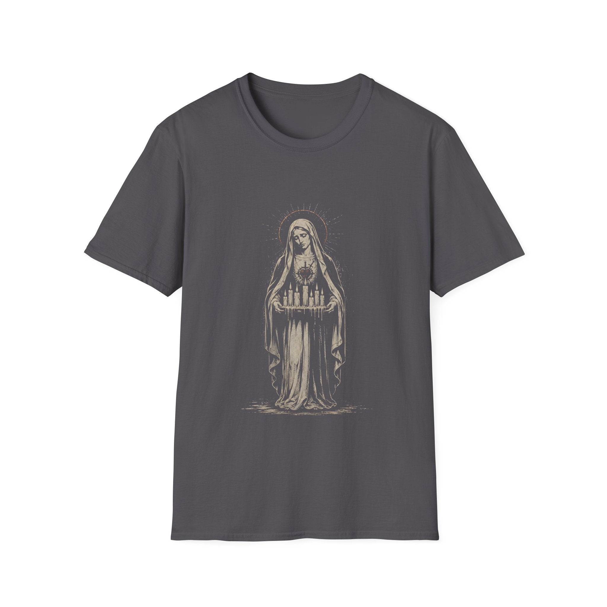Sacred Heart Madonna With Prayer Candles Gothic Catholic Mary Icon T-Shirt