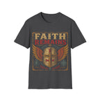 Faith Remains Crusader Helmet With Wings Christian Warrior Cross Vintage Medieval Art Style T-Shirt