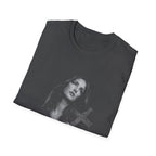 mary magdalene weeping with cross dark christian gothic spiritual portrait in black and white T-Shirt