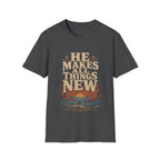 He Makes All Things New Revelation 21 5 Western Christian Cowboy Sunrise Bible Verse T-Shirt