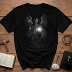 Archangel guardian with moon orb and white lily spiritual angelic symbol for gothic aesthetic lovers T-Shirt